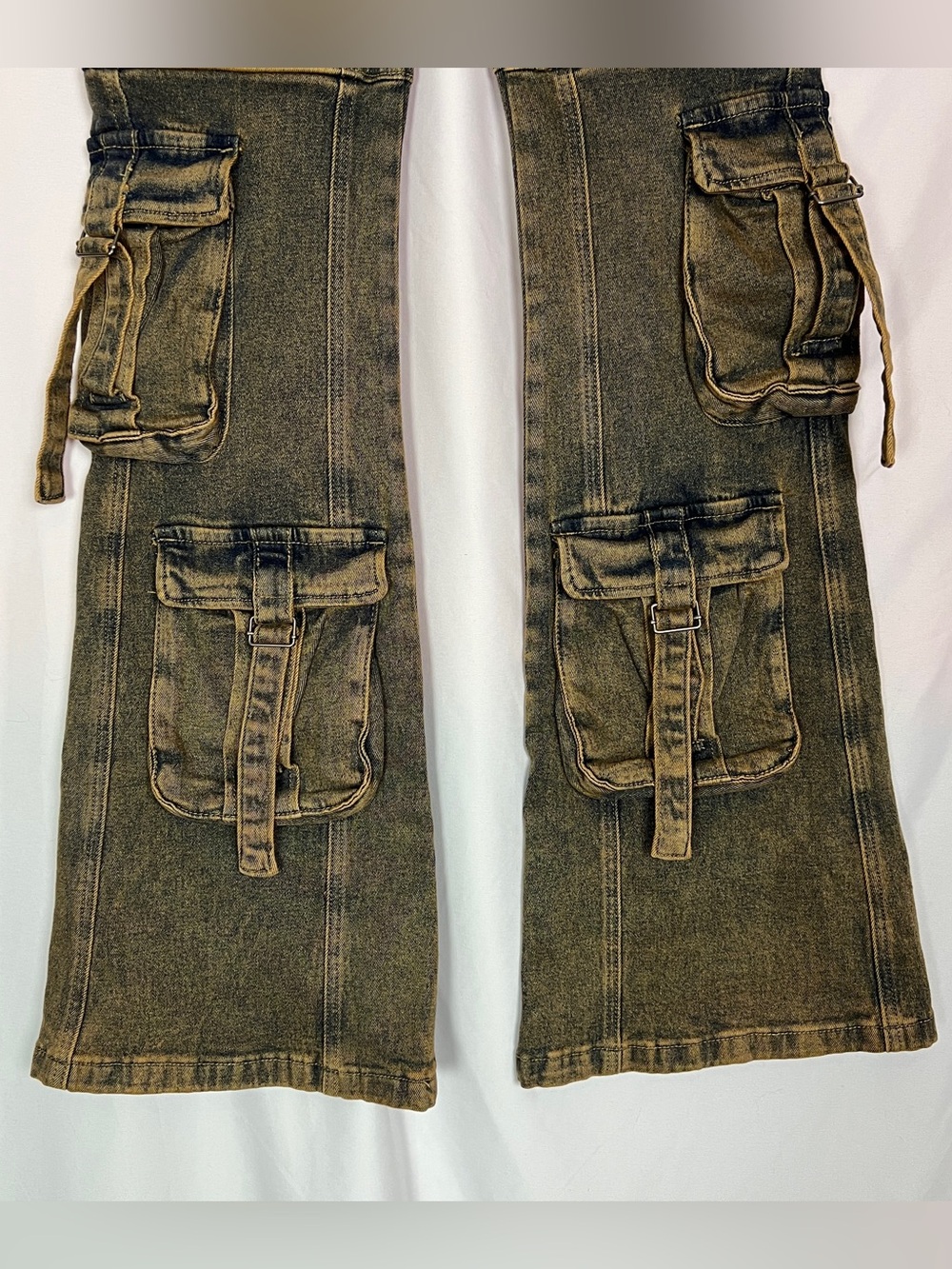 Darker Wavs Acid Wash Frequency Strappy Cargo Jeans - Picture 2 of 7